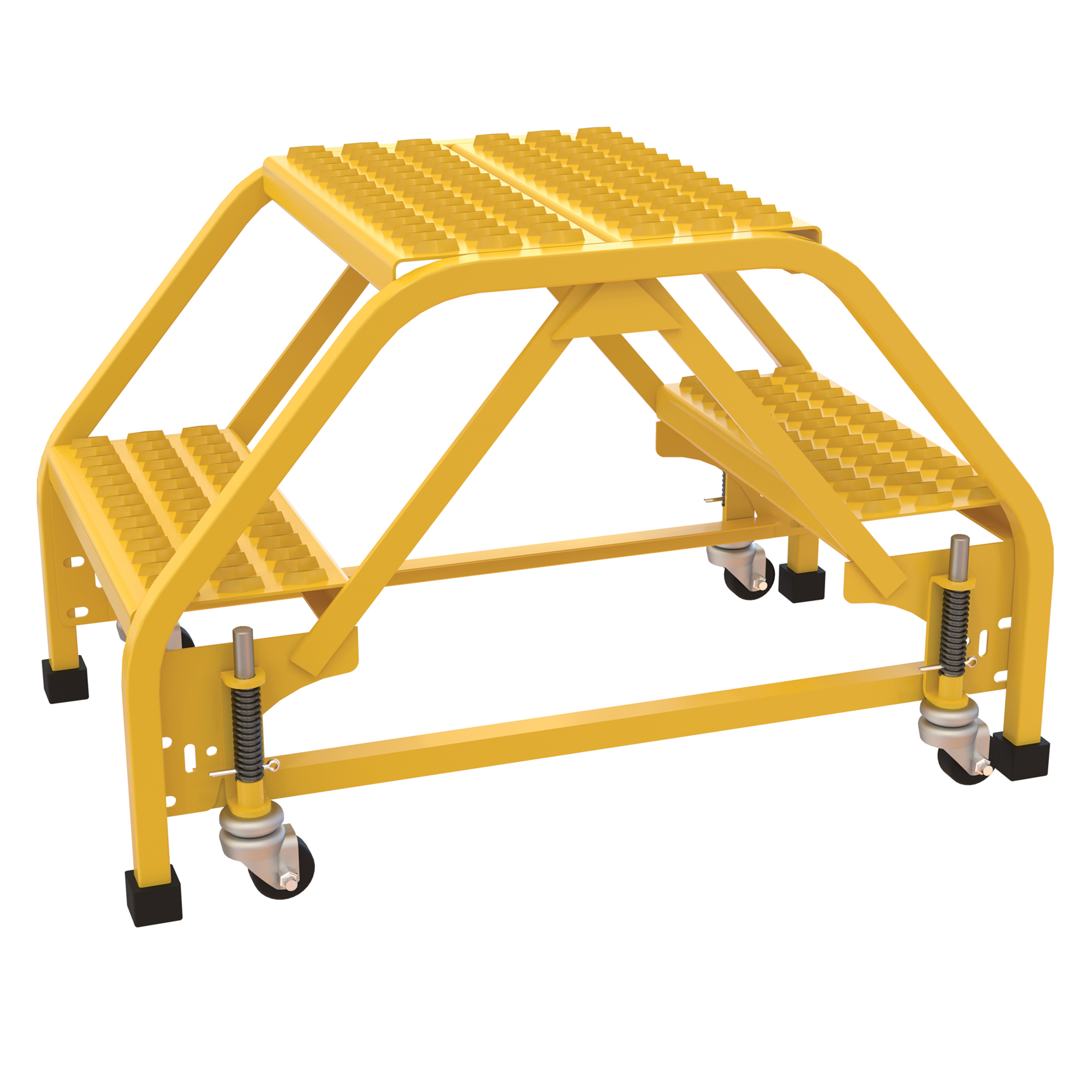 Vestil Dual-Sided Step Ladder - 2 Steps, 20in. Overall Height, Grip Strut Steel, Yellow, Model# LAD-DD-P-18-2-G